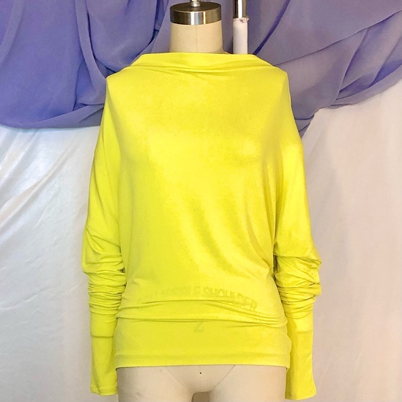 Moda International Neon Yellow boat neck batwing long sleeve top xsmall - Picture 3 of 5